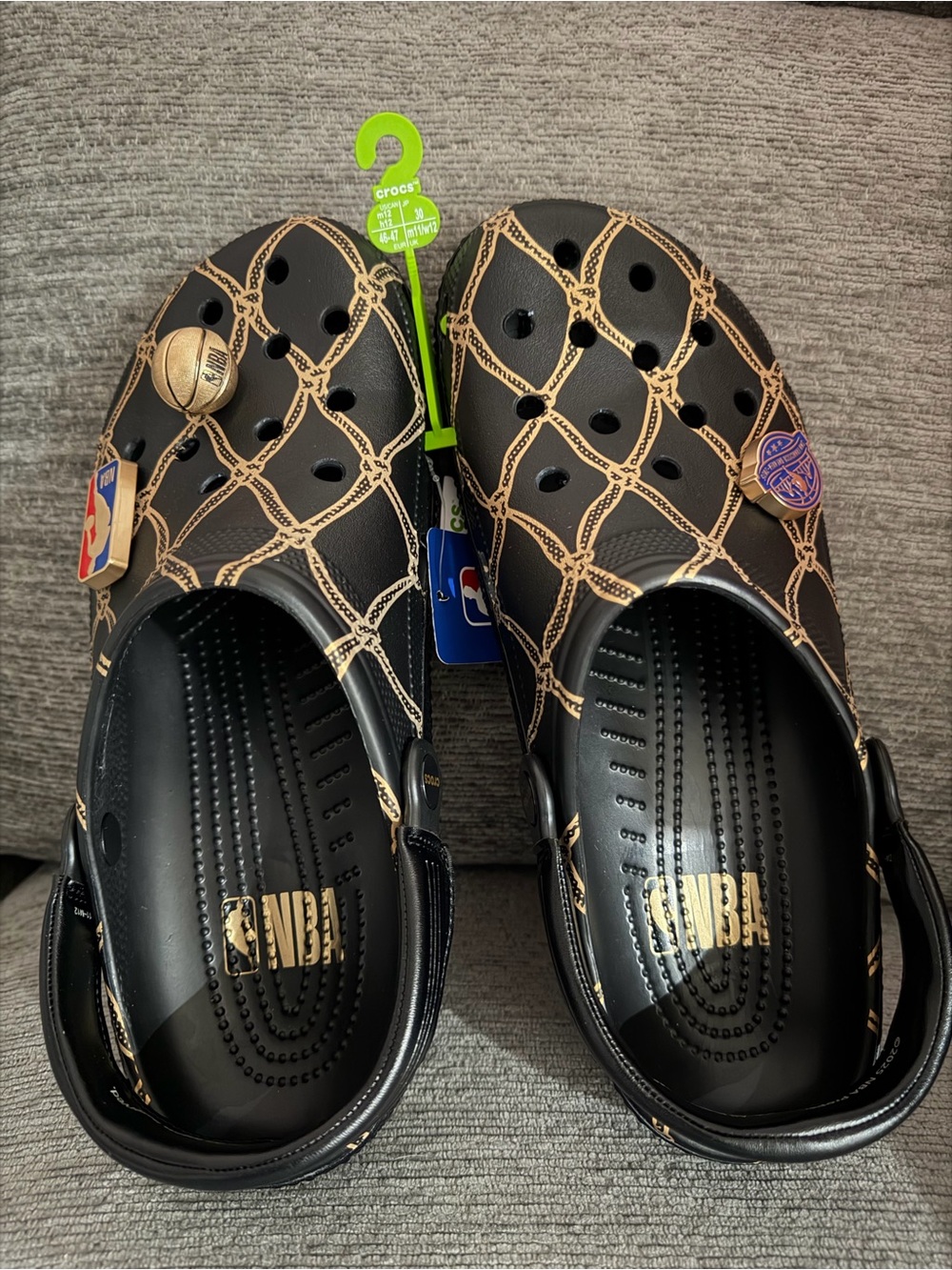 CROCS mens Clog in Black with Gold Chain Pattern